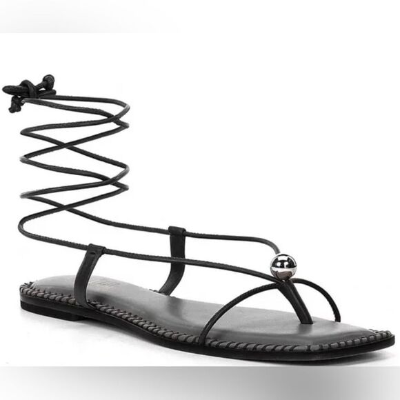 ANTONIO MELANI Shoes - Antonio Melani x The Style Bungalow Clarke Leather Stud Ankle Wrap Black Sandals